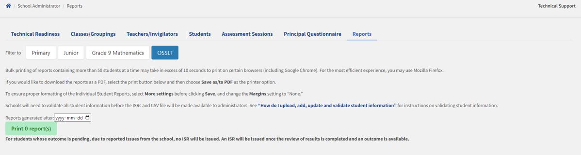 Reporting – Ontario Secondary School Literacy Test (OSSLT)